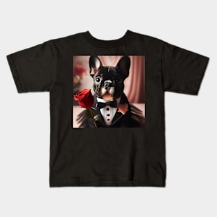 French bulldog dressed in tuxedo with red rose Kids T-Shirt